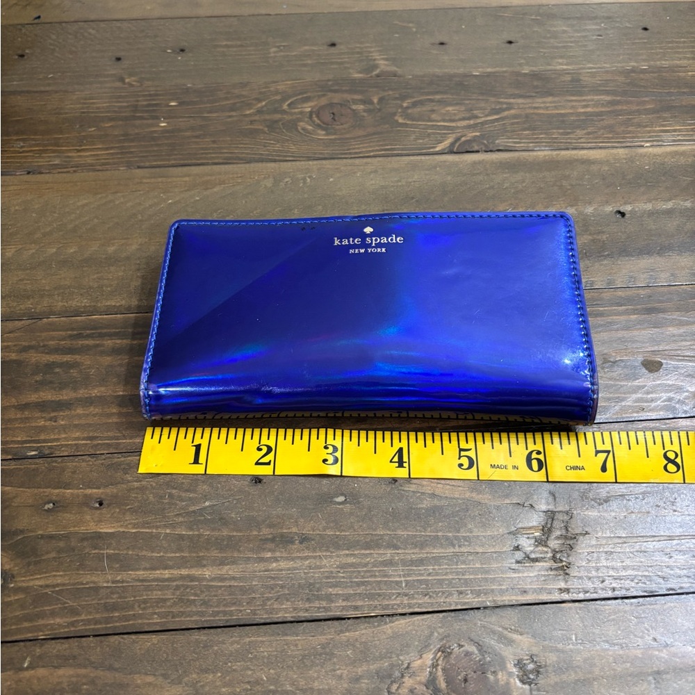 Kate Spade Rainer Lane Iridescent Blue Snap Close Wallet with Storybook Lining - Picture 8 of 13
